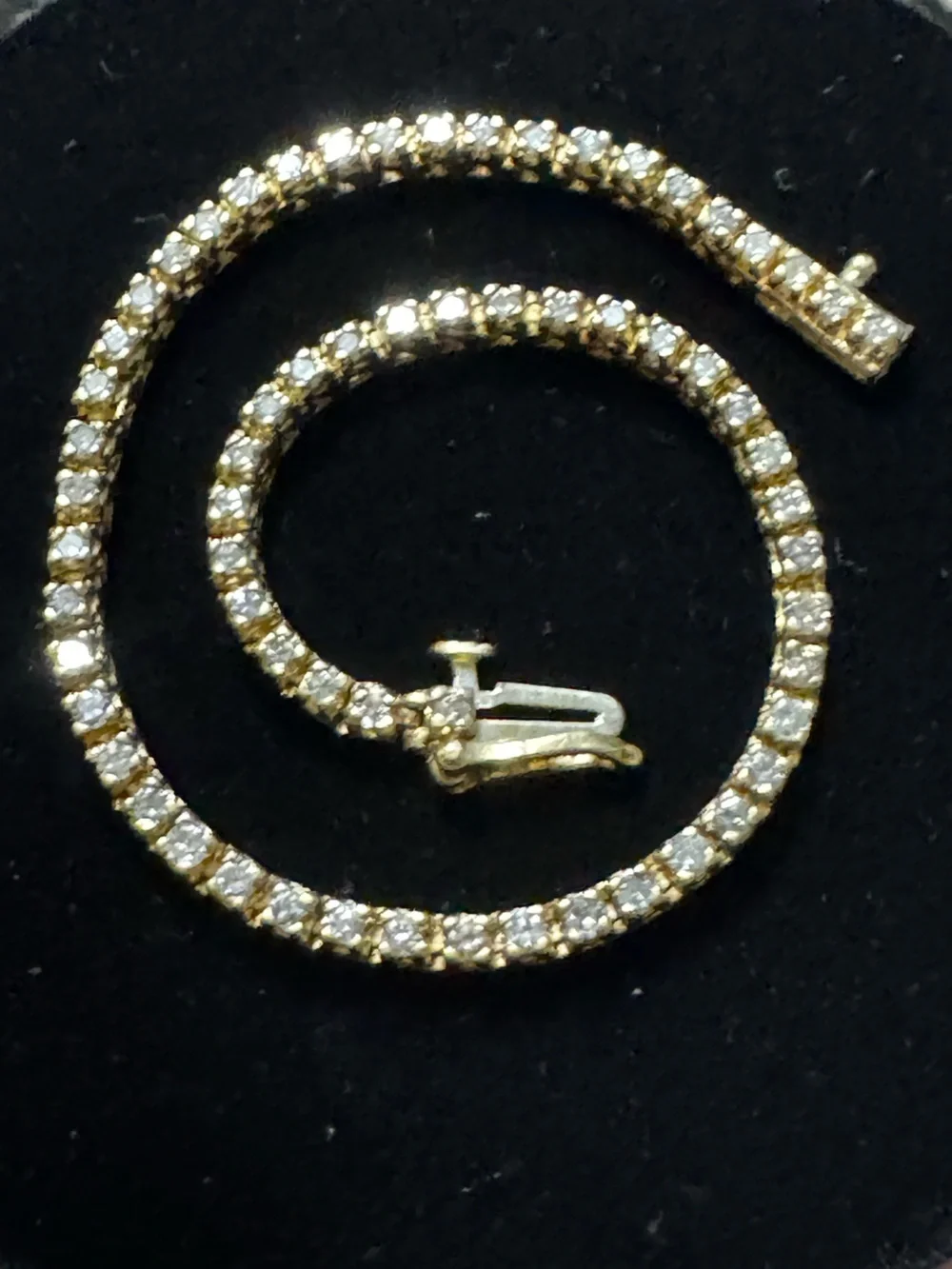 Vintage 14k Yellow Gold Natural Diamond Tennis Bracelet (103) - Picture 3 of 12